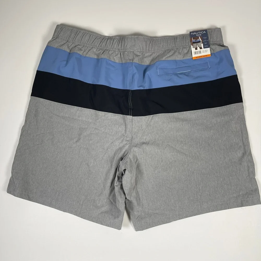 Nautica Mens XXL Gray Blue Colorblock 8.5 Inseam Swim Trunks T6516C New